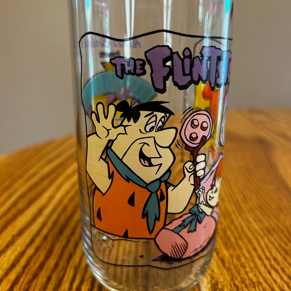 Hardees 1991 Flintstones First 30 Years Glass Tumbler The Blessed Event Gift